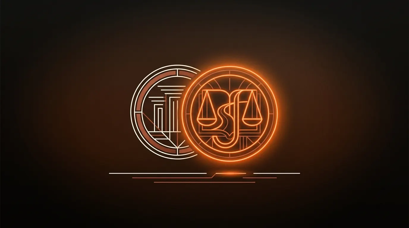 Illustration : deux sceaux officiels côte à côte, symbole de la distinction commissaire de justice et huissier