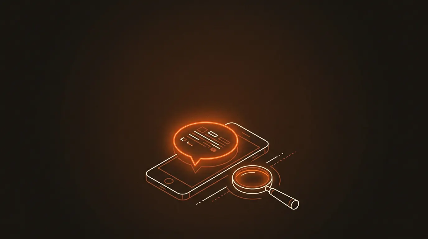 Illustration : smartphone avec bulle de message et loupe, symbole du constat internet et SMS
