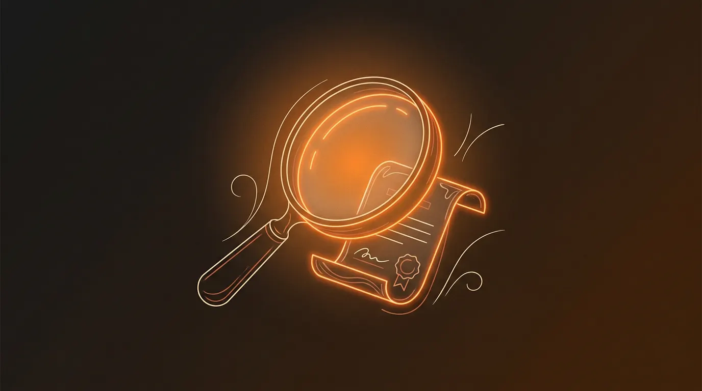 Illustration : loupe examinant un document, symbole du constat de commissaire de justice